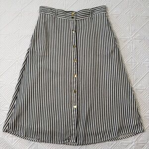 LOFT Black & White Vertical Stripe A-Line Button Skirt Size 6